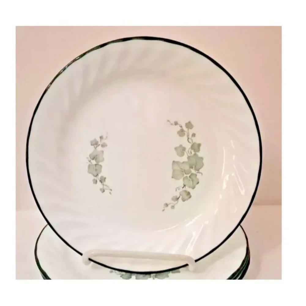 Corelle Callaway Green Ivy Salad Plates lot of 5 USA Swirled green Rim MW safe
